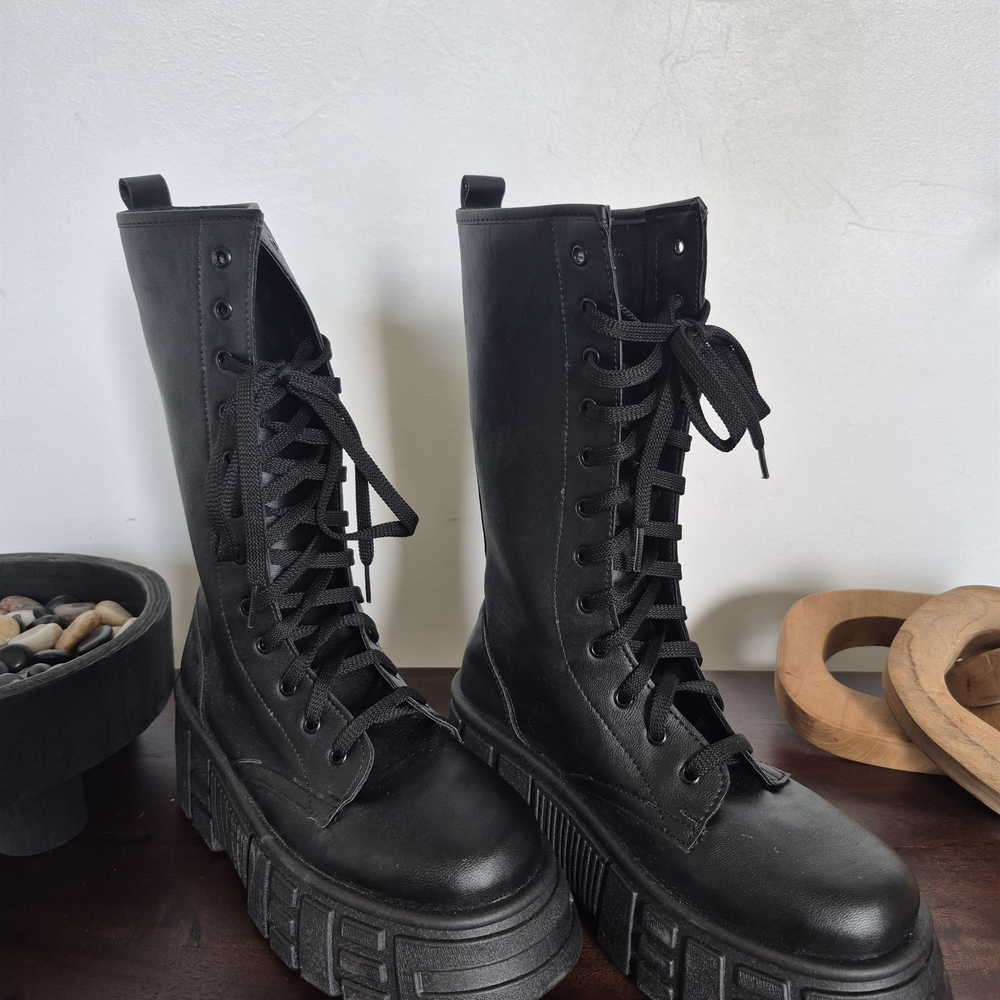 Black Lace-Up Combat Boots